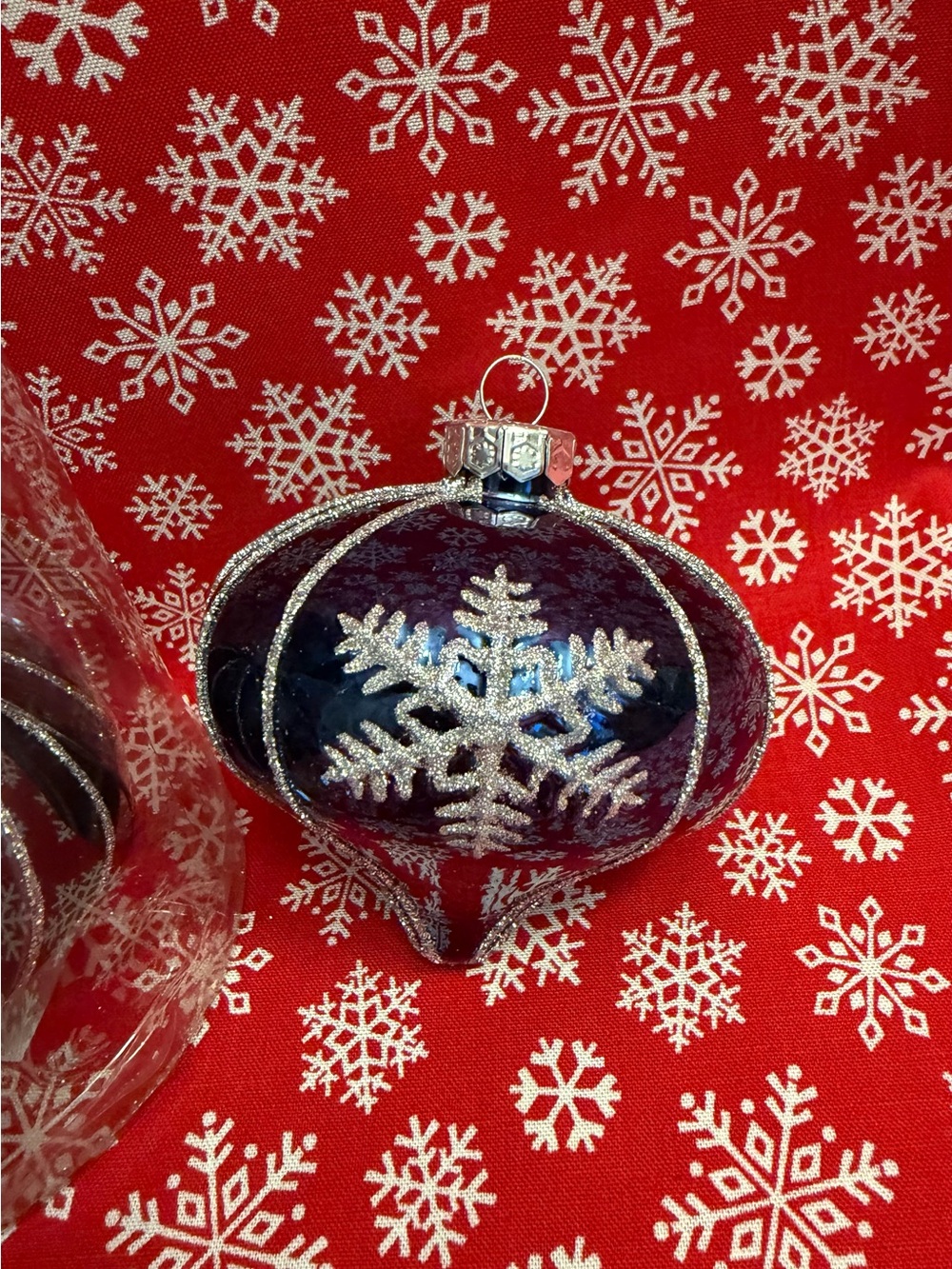 Blue Heart Glass Ornament Set with Silver Snowflake Detail - 4 Pack - Picture 2 of 4